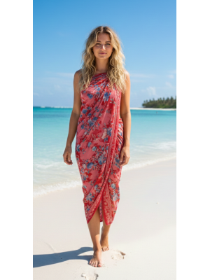 Sarong Beach Coverup Batik from Bali Large Size Pink Red Orange Flowers Sarong Beach Coverup Batik from Bali Large Size Pink Red Orange Flowers