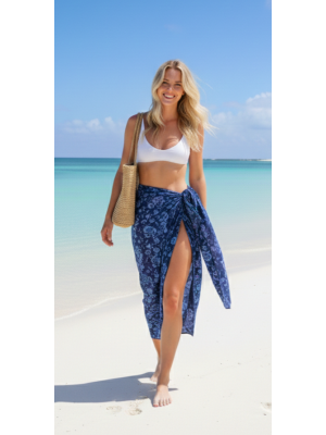 Sarong Beach Coverup Batik from Bali Large Size Dark Blue Flower Design Sarong Beach Coverup Batik from Bali Large Size Dark Blue Flower Design