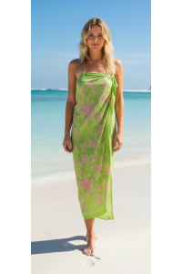 Sarong Beach Coverup Batik from Bali Large Size Pale Green & Pink Flowers Sarong Beach Coverup Batik from Bali Large Size Pale Green & Pink Flowers