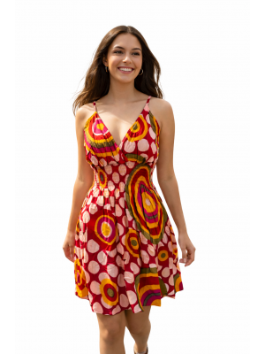 Bright Pink Colourful Dotty Short Summer Dress - Fair Trade 100% Cotton