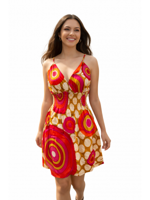 Bright Yellow / Green Colourful Dotty Short Summer Dress - Fair Trade 100% Cotton