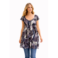 Blue / White  Bold Flower Print Floaty Indian Cotton Lizzy Blouse - Fair Trade 