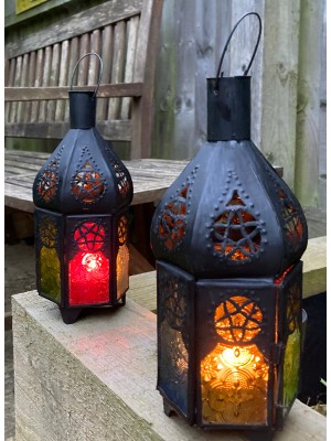 Black Moroccan Lantern with 6 coloured windows from Marrakesh
