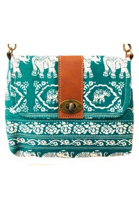 Vegan / Cruelty Free Mini Hand Bag with detachable adjustable strap - White Elephants on Turquoise Design - Fair Trade Vegan / Cruelty Free Mini Hand Bag with detachable adjustable strap - White Elephants on Turquoise Design - Fair Trade