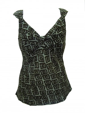 Brown or Green Cotton Strappy Top - Beautiful Geometric Kirsten Print - Fair Trade