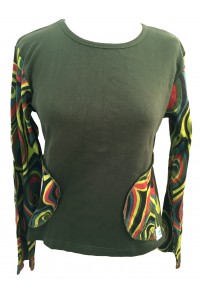 Fair Trade Green Jersey Cotton Retro Spiral Ladies Long Sleeve Top 
