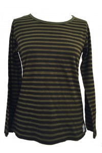 Fair Trade Cotton Classic Stripey Green & Black Ladies Long Sleeve Fitted T Shirt