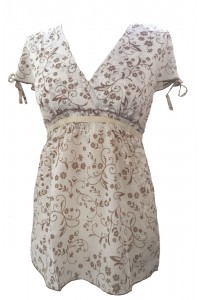 Lovely White Floaty Earthy Brown Floral Print Donatella Blouse -  Perfect for Work or Going Out- Fair Trade 100% Cotton
