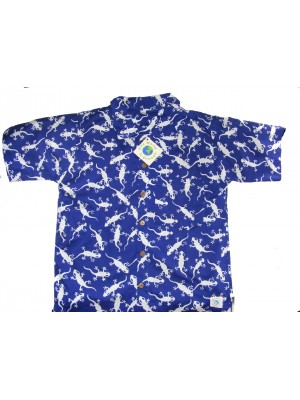 Boys Blue & White Gecko Design Short Sleeve Shirt Ages 1 - 5 - Fair Trade