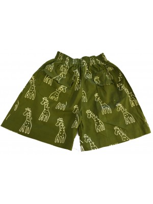 Kids Olive Green Classic Giraffe Design Shorts Ages 1 - 5 - Fair Trade