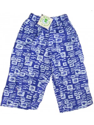 Kids Colourful Cotton Elasticated Children's Blue Ocean Print Trousers - Fair Trade