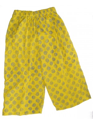 Kids Colourful Cotton Elasticated Children's Yellow Spiral Print Trousers - Fair Trade Kids Colourful Cotton Elasticated Children's Yellow Spiral Print Trousers - Fair Trade