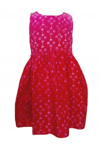 Cotton Classic Girls Dress with ties - 100% Cotton - Pink Heart Print  - Fair Trade