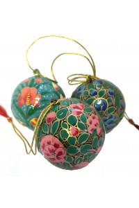 Set of 3 Mixed Kashmiri  Lacquerware Bauble Christmas Tree Decoration 