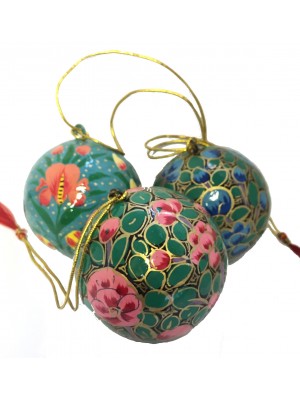 Set of 3 Mixed Kashmiri  Lacquerware Bauble Christmas Tree Decoration 