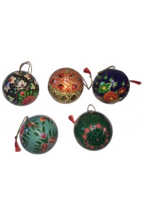 Set of 5 Mixed Kashmiri  Lacquerware Bauble Christmas Tree Decoration 