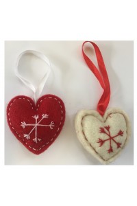 Fair Trade Felt Red & White Heart Christmas Decorations - Set of 2 Fair Trade Felt Red & White Heart Christmas Decorations - Set of 2