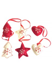 Fair Trade Felt Red & White Christmas Tree Decorations - Set of 6 Fair Trade Felt Red & White Christmas Tree Decorations - Set of 6