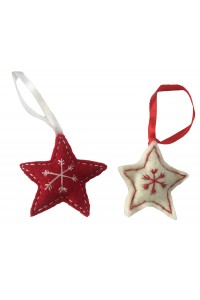 Fair Trade Felt Red & White Star Christmas Decorations - Set of 2 Fair Trade Felt Red & White Star Christmas Decorations - Set of 2