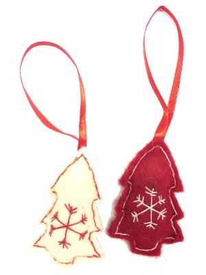 Fair Trade Felt Red & White Christmas Tree Decorations - Set of 2