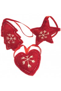 Fair Trade Felt Red & White Christmas Tree Decorations - Set of 3 Fair Trade Felt Red & White Christmas Tree Decorations - Set of 3