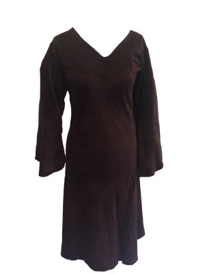 Chocolate Brown Vintage Velvet V Neck Party Dress - Fair Trade
