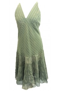 Classic Army Green Indian Cotton Maria Midi Length Summer Sun Dress - Fair Trade 100% Cotton 