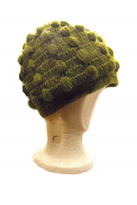 Fair Trade New Style Khaki Green Bobbly Bobble Hat - Fleece lined - Hand Knitted - 100% Fairtrade Wool