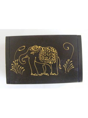 Teak Box with Hand Drawn Golden Elephant Design - Fair Trade Teak Box with Hand Drawn Golden Elephant Design - Fair Trade