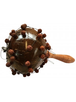 Large Shekere / Cabasa / Natural Coconut Maracas with Ruraksha Seeds - Beautiful Sound, Fair Trade