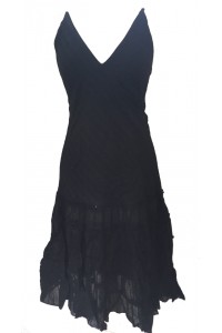 Classic Floaty Black Indian Cotton Maria Midi Length  Summer Sun Dress - Fair Trade 100% Cotton 