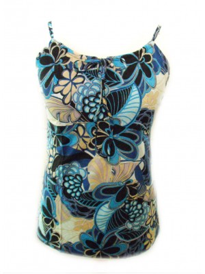 Blue & White  Strappy Sun Top - Ethnic Bold Flower Print - Fair Trade 100% Cotton