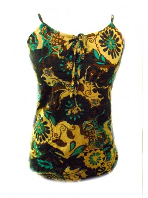 Blue, Green & Brown Strappy Sun Top - Ethnic Bold Flower Print - Fair Trade Cotton