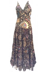 Bold Ethnic Print 100% Cotton Chocolate Brown Annabel Summer Maxi Dress - Fair Trade