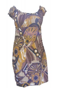 Yellow / Brown Bold Patterned Short Cotton Summer Dress / Long Top - Beautiful Shelley Design Fair Trade 