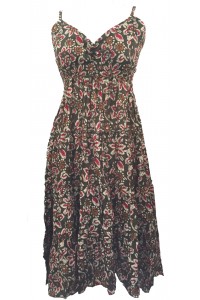 Forest Green Abstract Floral Patterned Toto Short Summer Dress - Fair Trade 100% Cotton 