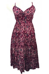 Maroon Abstract Floral Patterned Toto Short Summer Dress - Fair Trade 100% Cotton 