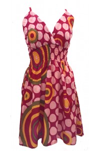 Bright Pink Colourful Dotty Short Summer Dress - Fair Trade 100% Cotton