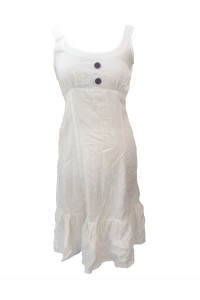 Cream Handloom Cotton Anna Linen Effect Short Dress with Ruffle - Fair Trade