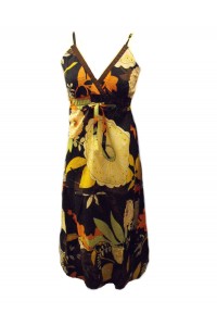 Bold Floral Patterned Dark Chocolate Brown Carmen Summer Maxi Dress - Fair Trade Cotton 