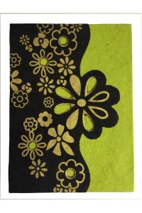 Fair Trade Handmade Nepali Lokta Paper Green, Black & Gold Flower Book