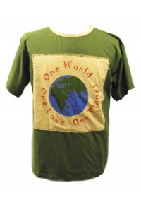 Fair Trade 100% Cotton Green One World One Love One Planet T Shirt