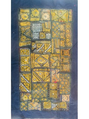 Rajasthani Embroidered Wall Hanging - Beautiful Gold & Silver Traditional Geometric Design - Unique Work of Art
