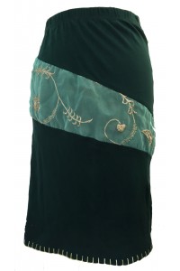 Fair Trade Green Stretchy Ophelia Jersey Skirt with Sari Detail