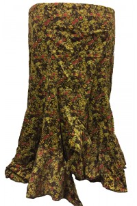 Fair Trade Fashionable Baby Cord Amelia Ruffle Skirt - Red Flowers on Chocolate Brown Design