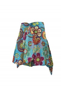 Fair Trade Colourful Short Cotton Belinda Elasticated  Jungli  Skirt - Sky Blue