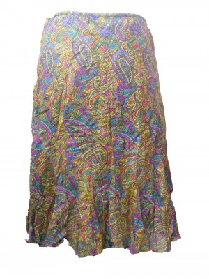 Fair Trade Cotton Jalabi Skirt - Yellow Pink Paisley Print