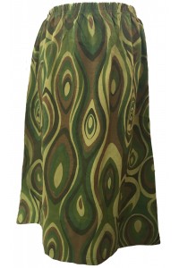 Fair Trade Cotton Jersey Elasticated Retro Spiral Skirt - Greens & Browns