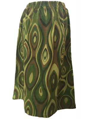Fair Trade Cotton Jersey Elasticated Retro Spiral Skirt - Greens & Browns