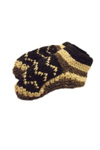 Handknitted Fair Trade Woollen Black & White Fleece Lined Tibetan House Slippers